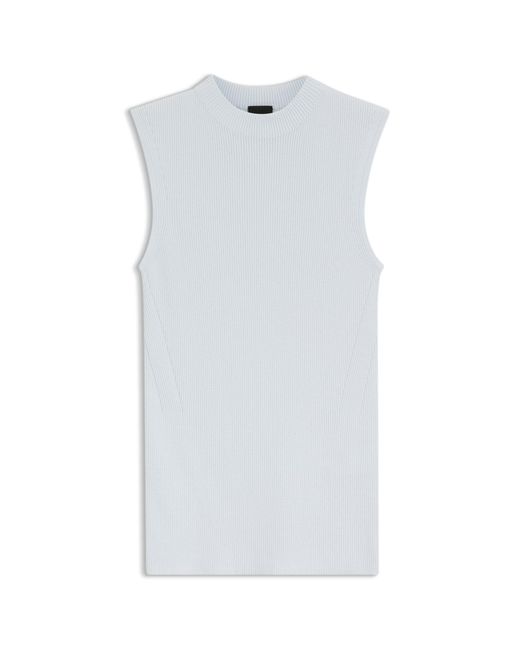 Boss Blue Ribbed-Knit Top With Mock Neckline