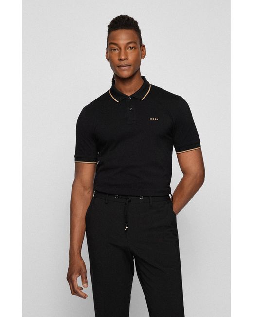 BOSS by HUGO BOSS Slim Fit Logo Cotton Polo in Black for Men Lyst UK