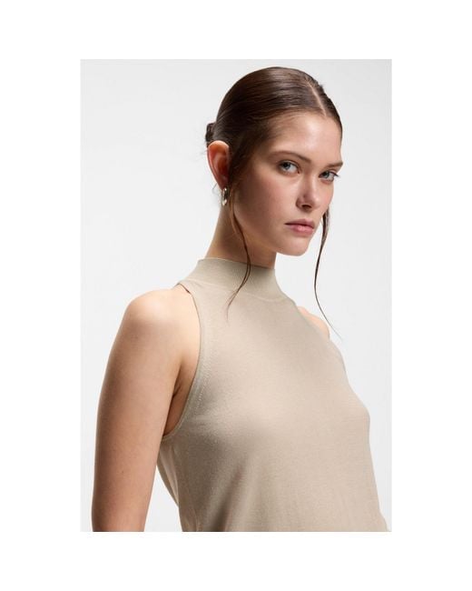Boss Natural Knitted Mock-Neck Top