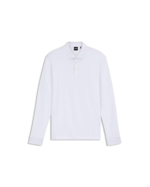 Boss White Long-Sleeved Polo Shirt for men
