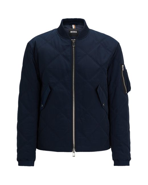 Boss Blue Quilted Regular-fit Jacket With Branded Sleeve Pocket for men