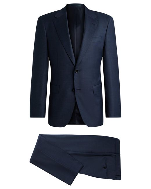 Boss Blue Regular-fit Suit In Micro-patterned Virgin-wool Serge for men