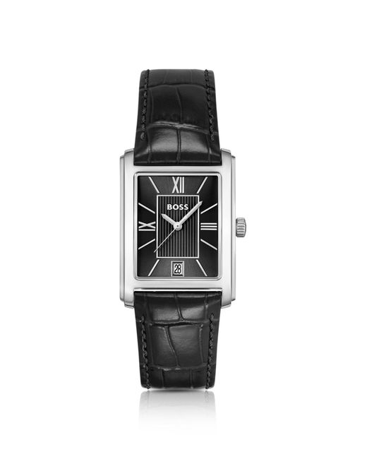 Boss Principle Dress Horloge Met Zwarte Wijzerplaat En Leren Polsband Met Krokostructuur in het Black voor heren