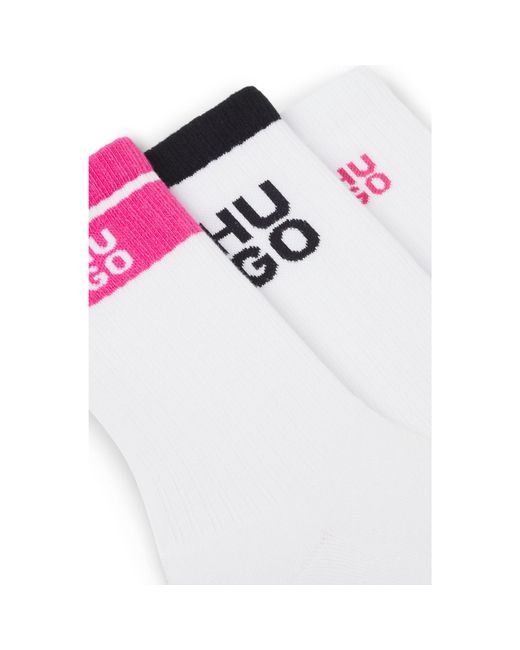 HUGO White Three-Pack Of Ribbed Short Socks With Stacked Logos