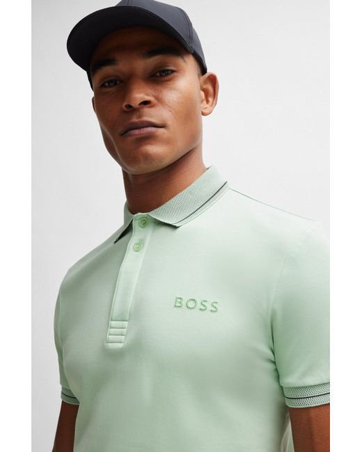 Boss Green Interlock-cotton Slim-fit Polo Shirt With Mesh Logo for men