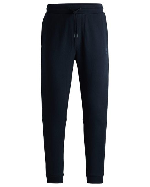 Boss Blue Cotton-terry Tracksuit Bottoms With Logo Patch for men