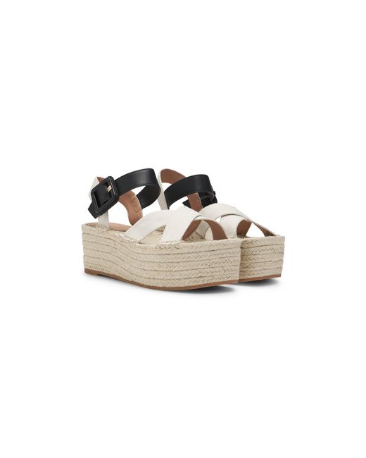 Boss White Platform-Sole Espadrilles With Leather And Canvas Straps
