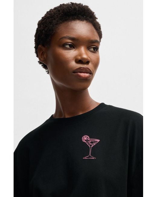 Boss Oversized T-Shirt Van Katoenen Jersey Met Logo-Artwork in het Black