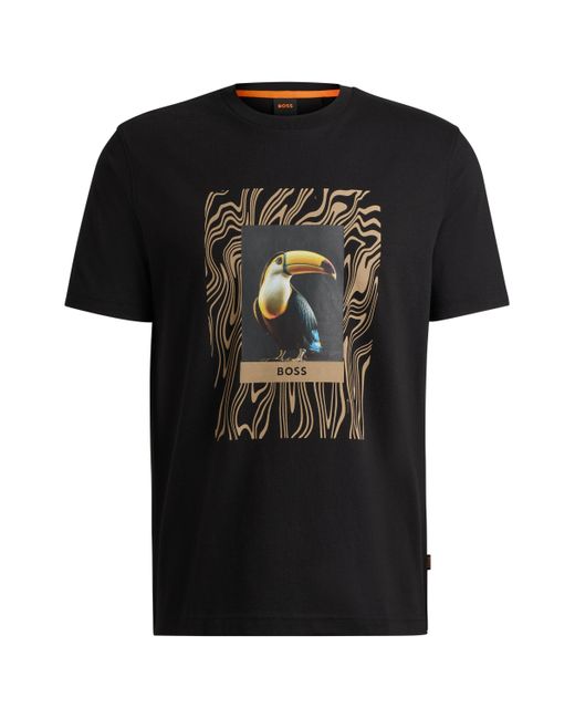Boss Regular-Fit T-Shirt aus Baumwoll-Jersey mit Artwork der Saison in Black für Herren