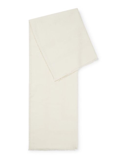 Boss White Square Scarf In Silk And Wool With Logo Details