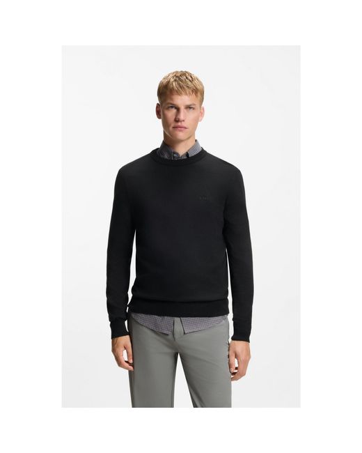 Boss Black Knitted-Cotton Sweater With Embroidered Logo for men