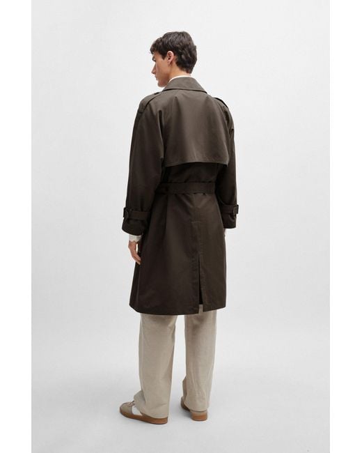 Boss Natural Double-breasted Trench Coat In An Italian Cotton Blend for men