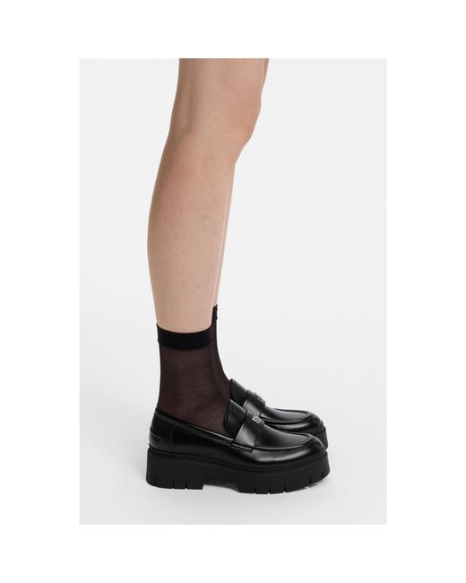HUGO Black Stacked-Logo Loafers