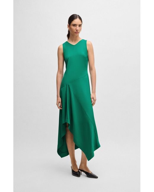 Boss Green Lang Geschnittenes Kleid Aus Softem Twill Mit Wasserfall-Front