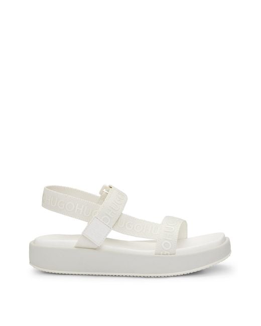 HUGO White Stacked-logo Sandals With Branded Straps