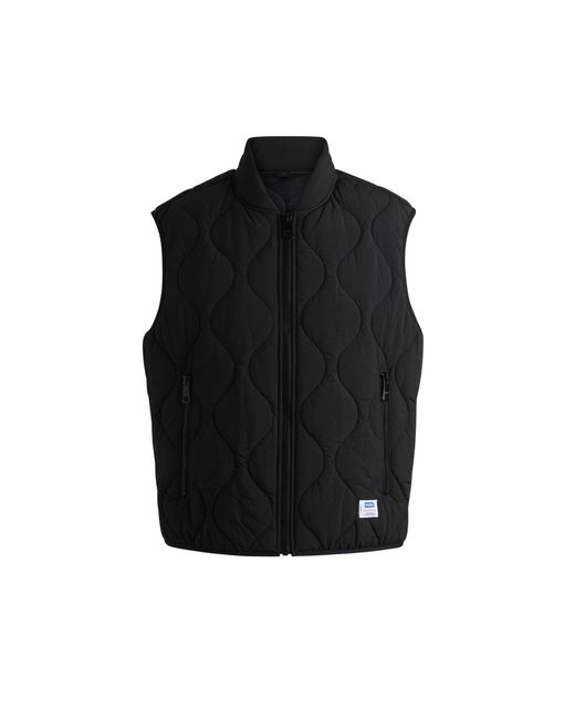 HUGO Black Water-Repellent Quilted Gilet With Logo Patch for men