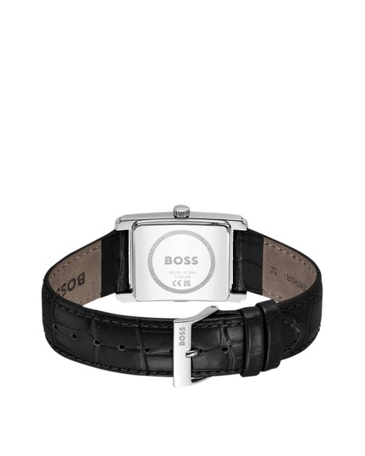 Boss Principle Dress Horloge Met Zwarte Wijzerplaat En Leren Polsband Met Krokostructuur in het Black voor heren