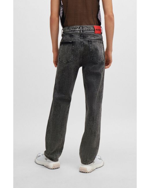 HUGO Black Regular-fit Regular-rise Jeans In Grey Denim for men