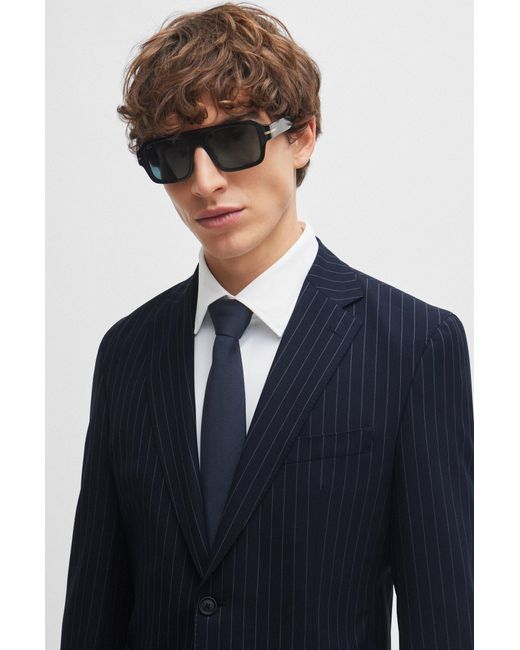 Boss Blue Slim-fit Suit In Pinstripe Performance-stretch Fabric for men