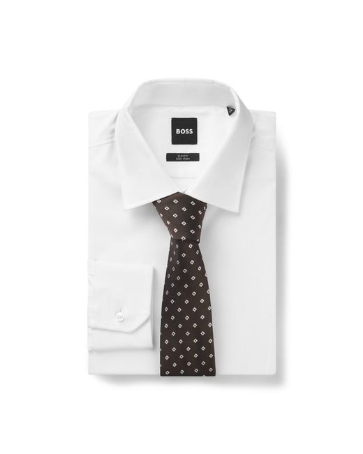 Boss Brown Silk-Blend Tie With Jacquard-Woven Pattern for men