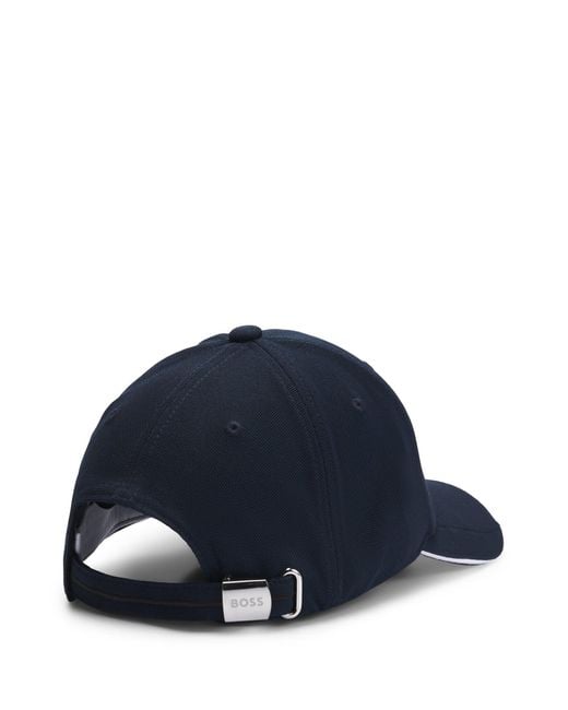 Boss Blue Knitted-piqué Six-panel Cap With Embroidered Logo for men
