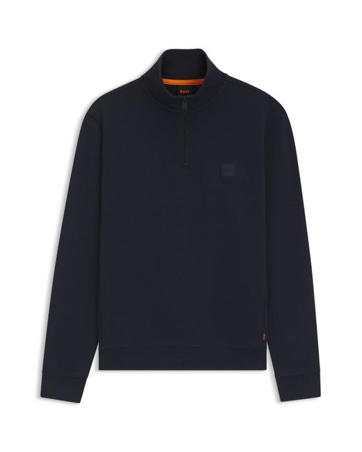 Sweat en molleton de coton à encolure zippée et patch logoté Boss pour homme en coloris Blue