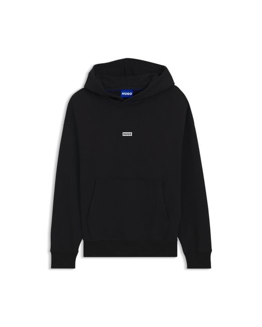 HUGO Blue Cotton-Terry Loose-Fit Hoodie With Logo Details for men
