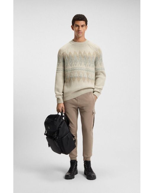 Boss Relaxed-Fit Trui Van Katoen Met Gebreid Patroon in het Natural voor heren