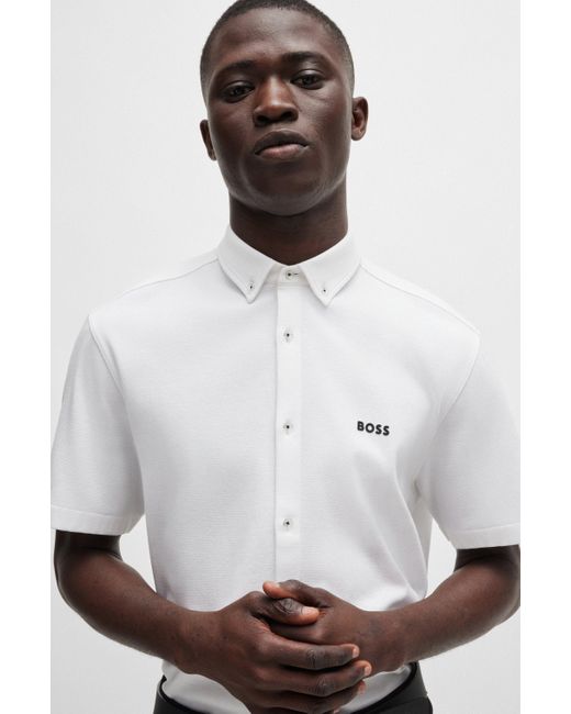 Boss Regular-Fit Hemd aus gestrickter knitterfreier Baumwolle in White für Herren