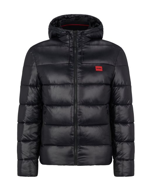 HUGO Water-repellent Puffer Jacket With Red Logo Label in Black for Men ...