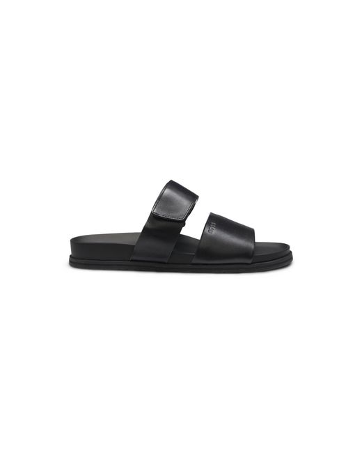 Boss Black Leather Slides With Riptape Strap for men