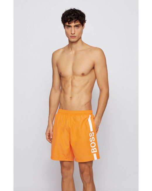 BOSS by HUGO BOSS Logo-print Swim Shorts In Recycled Fabric in Orange for  Men - Lyst