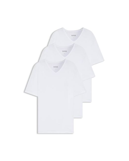 Boss White Three-Pack Of V-Neck Underwear T-Shirts for men