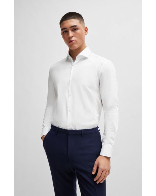 HUGO Slim-Fit Hemd aus bügelleichtem Baumwoll-Twill in White für Herren