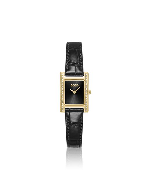 Boss Metallic Lucy Precious Crystal-Embellished-Dial Watch With Matching Leather Strap