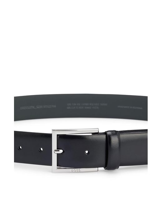 Boss Black Leather Belt With Square Logo-engraved Buckle for men