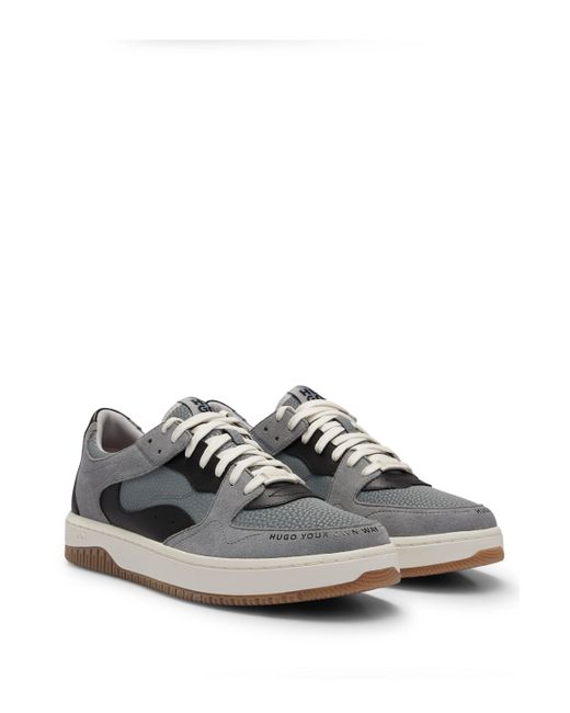 HUGO Gray Lace-up Trainers In Faux Leather And Suede for men
