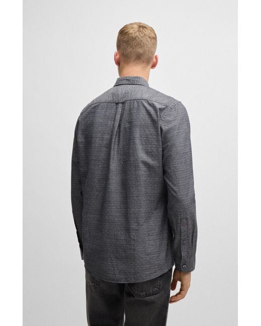 Boss Gray Button-down Regular-fit Shirt In Cotton Dobby for men
