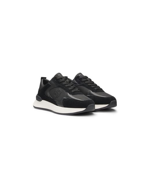 Boss Black Suede-Trim Trainers With Double B Monogram