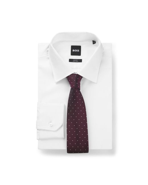 Boss Purple Silk-Blend Tie With Dot Pattern for men
