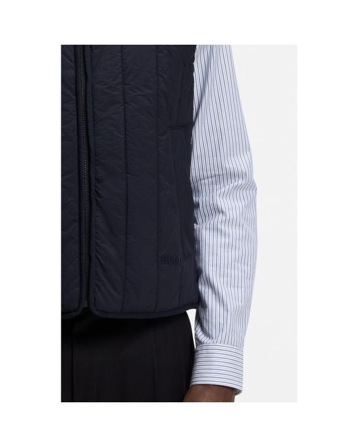 HUGO Blue Vertical-Quilted Gilet With Logo Detail for men