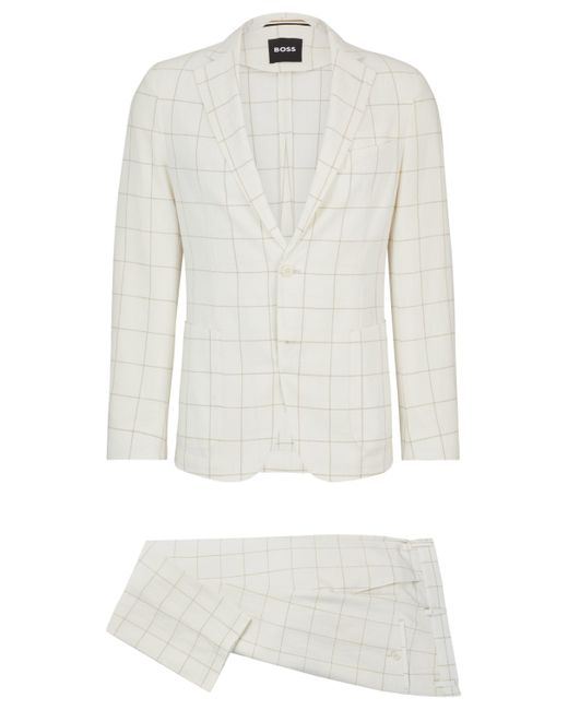 Boss White Slim-fit Two-piece Suit In Checked Material for men