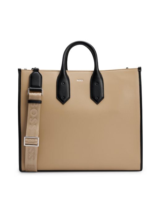 Boss Natural Faux-leather Tote Bag With Signature Details