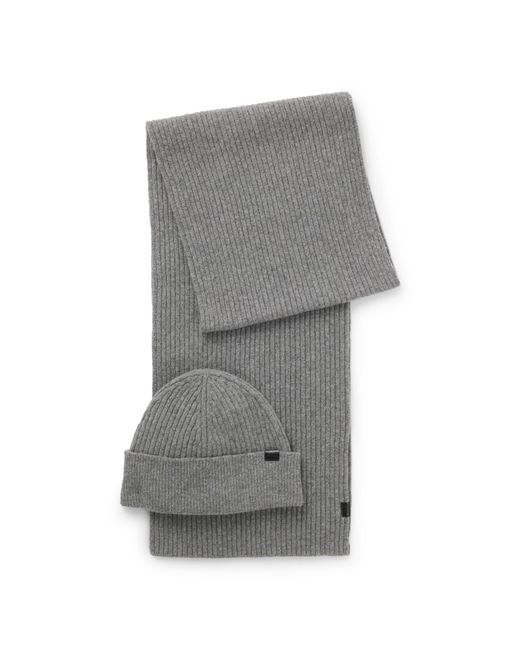 Boss Gray Gift-Boxed Hat And Scarf Set for men