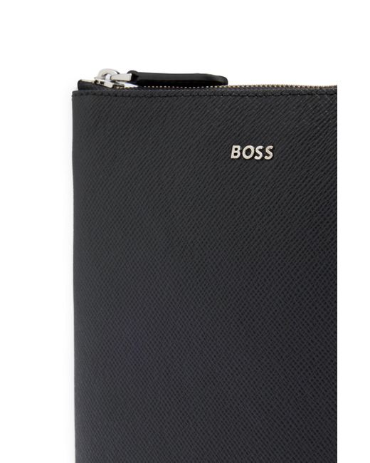 Sac enveloppe en cuir structuré avec logo Boss pour homme en coloris Black