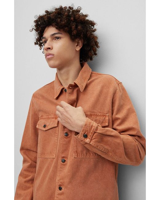 BOSS by HUGO BOSS Oversized-fit Overshirt In An Organic-cotton Blend Orange Men | Lyst