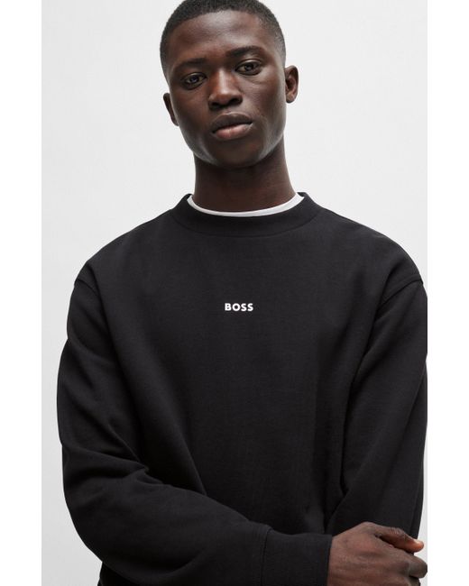 Boss Relaxed-Fit Sweatshirt aus Baumwoll-Terry mit Kontrast-Logo in Black für Herren