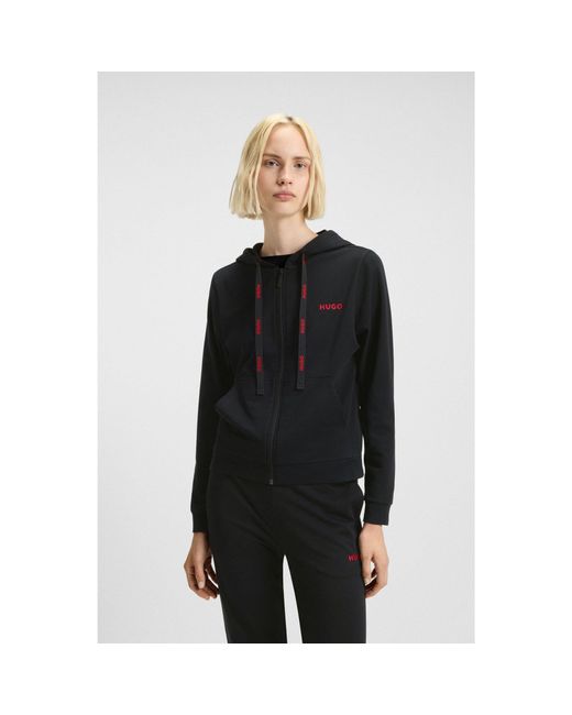 HUGO Black Cotton-Blend Zip-Up Hoodie With Logo Details