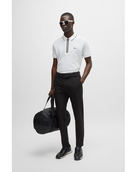 Boss White Structured-cotton Polo Shirt With Contrast Logo for men