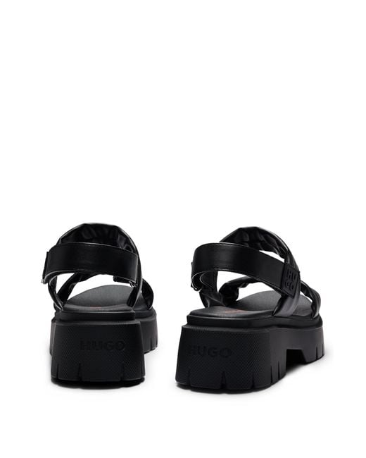 HUGO Black Nappa-leather Sandals With Padded Upper Straps